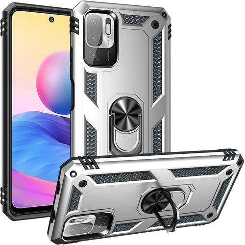 Coque Pour Xiaomi Redmi Note 10 5g Poco M3 Pro Double Couche Hybride Armure Tpu+Pc Antichoc Case Housse Argent