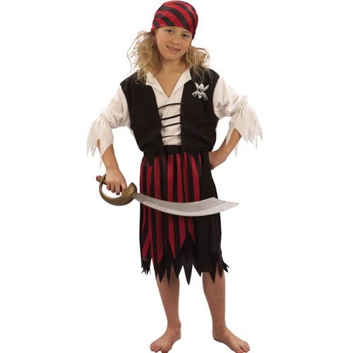 Déguisement Pirate Corsaire Noir Et Rouge Fille - Taille: S 4-6 Ans (110-120 Cm)
