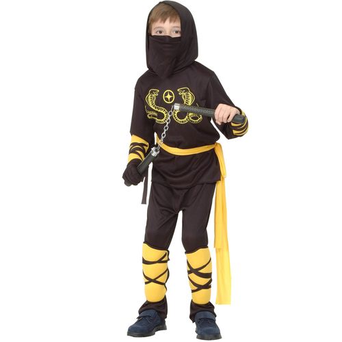 Déguisement Ninja Noir Et Jaune Garçon - Taille: L 10-12 Ans (130-140 Cm)
