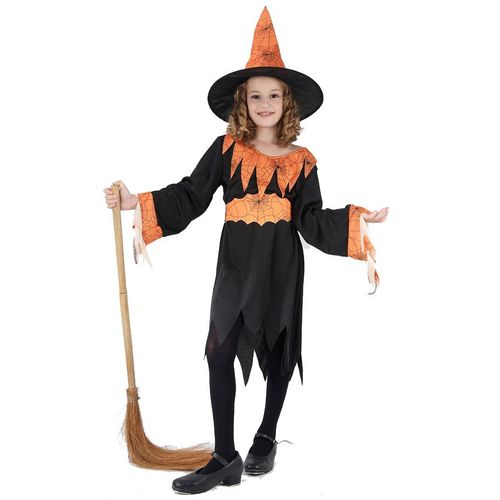 Déguisement Sorcière Orange Et Noire Fille - Taille: M 7-9 Ans (120-130 Cm)