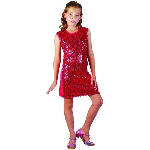 Déguisement Disco Fille Rouge À Paillettes - Taille: S 4-6 Ans (110-120 Cm)