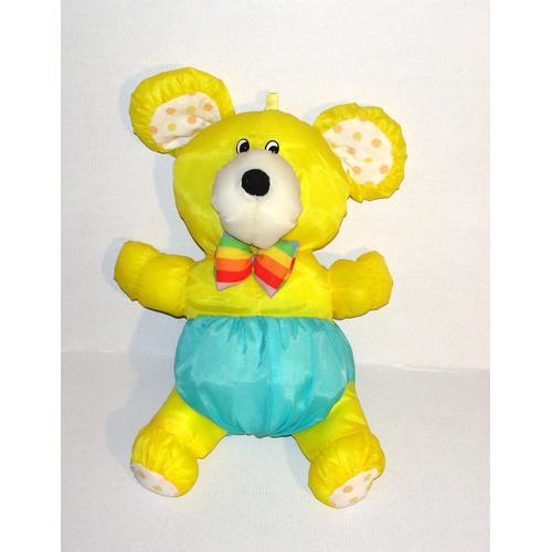 Ours Jaune Noeud Papillon Coloré Bikin Vintage Peluche Doudou Ours En Toile Style Puffalump