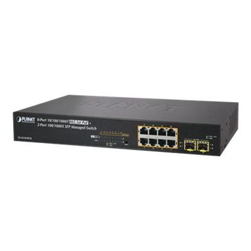 Planet Gs-4210-8p2s - Commutateur - C4 - Géré - 8 X 10/100/1000 (Poe+) + 2 X Sfp - Montable Sur Rack - Poe+ (120 W)