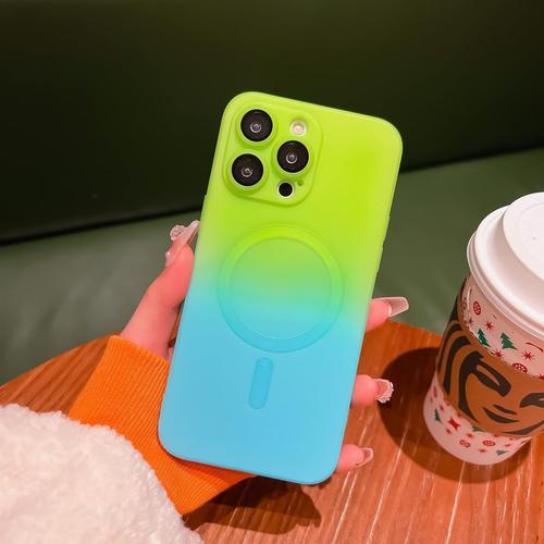 Silicone Liquide Coque Magnétique Pour Iphone 15 Pro Max 6.7 Inch, Housse De Protection Antichoc Etui Avec Magsafing Case Faster Charging Ultra Léger Et Mince Tpu Bumper Cover - Vert Bleu