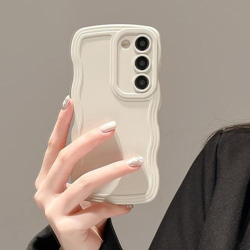 Coque Pour Samsung Galaxy S21 Fe 5g, Housse De Protection Wave Frame Etui En Ultra Léger Et Mince Antichoc Souple Tpu Bumper Cover Pour Filles Femme Full Caméra Protection - Blanc