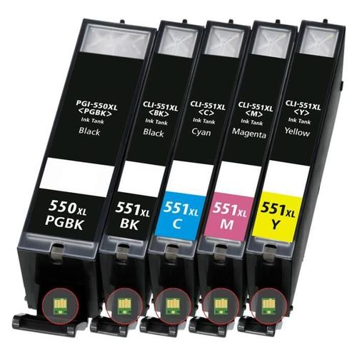 Pack 5 cartouches d'encre PGI 550 XL Noir et CLI 551 XL Couleur pour imprimante Canon Pixma MG5550 Ð PRESTIGEDEAL