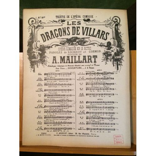 A. Maillart Dragons Villars Partition Chant Piano Numéro Séparé N°5bis Joubert