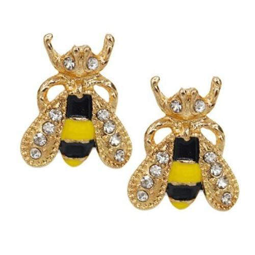 Paire De Boucles D'oreilles Abeille Jaune Et Noir Strass Cristal Clous D'oreilles + Fermoire. Bijoux Femme Enfant