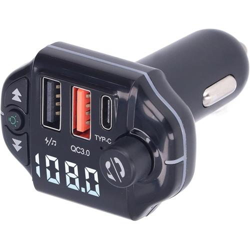 Transmetteur FM Bluetooth pour Voiture, Adaptateur FM sans Fil Bluetooth 5.0 pour Voiture Chargeur Rapide Transmetteur FM sans Fil Appel Mains Libres avec rétroéclairage LED