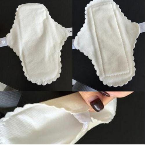 Serviette Hygiénique Lavable 100% Coton Naturel Bio Blanc Avec Pression Hygiène Femme Intimité Douce Écologique Réutilisable 