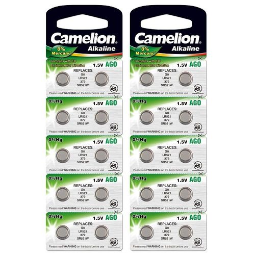 Pack de 20 piles Camelion Alcaline AG0/LR63/LR521/379 0% Mercury/Hg