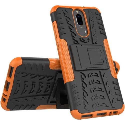 Coque Compatible Avec Huawei Mate 10 Lite+Protection Verre Trempé,Armor Support Étui Hybride Cover Cases Housse Orange