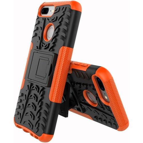 Coque Compatible Avec Huawei Honor 9 Lite+Protection Verre Trempé,Armor Support Étui Hybride Cover Cases Housse Orange