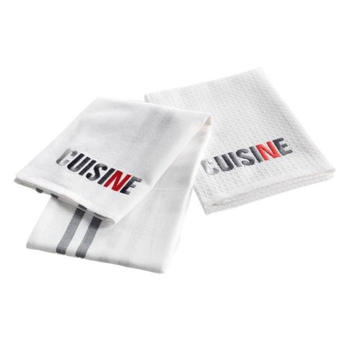 Lot De 2 Torchons Coton "Top Cuisine" 70cm Gris