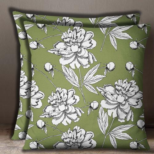 Décor Indien S4sassy Imprimé Floral 2 Pièces En Popeline De Coton Housse De Coussin Vert Olive