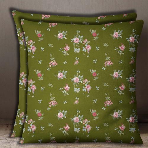 Couverture S4sassy Coussin Canapé Imprimé Floral Carré Vert De L'armée De Taie D'oreiller Indien 2 Pcs