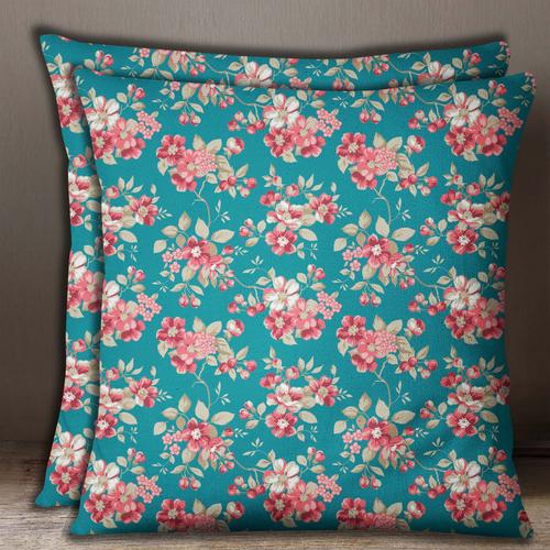 Décor Indien S4sassy Imprimé Floral Carré Coton Vert Popeline Housse De Coussin 2 Pcs