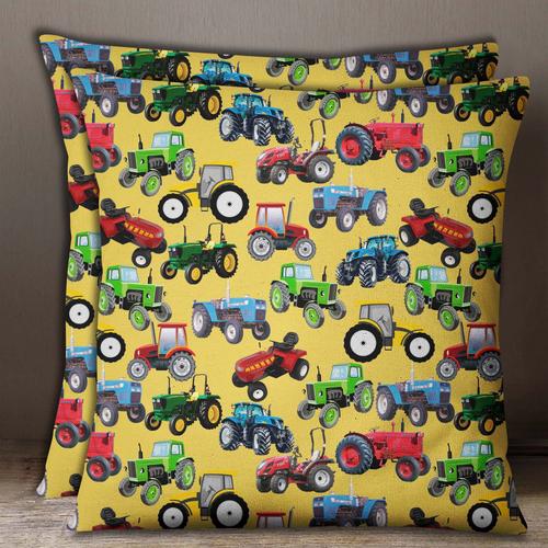 S4sassy Jaune 1 Paire Housse De Coussin D'impression Tracteur Popeline Taie D'oreiller Décoratif