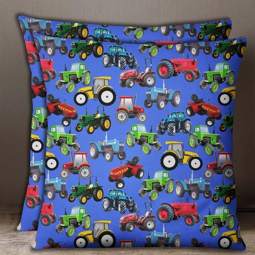 S4sassy Maison Tracteur Bleu Décoratif Imprimé Popeline De Coton Housse De Coussin 2 Pcs Taie D'oreiller