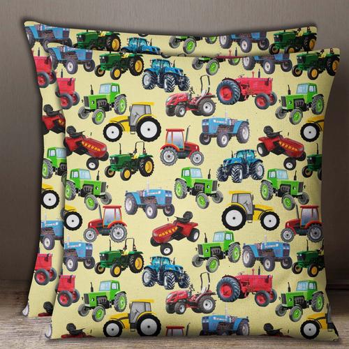 S4sassy Jaune Pâle 2 Pièces Tracteur Imprimé Maison Coton Décoratif Popeline Housse De Coussin