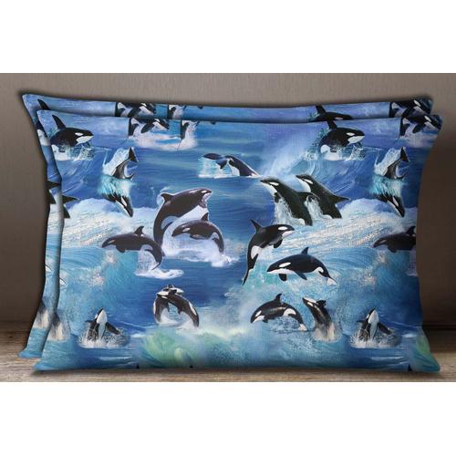 Dauphin S4sassy Impression Mer Bleu Coton Popeline 2 Pcs Rectangle Oreiller Housse De Coussin Factice 12 X 18 Pouces