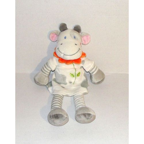 Doudou Vache Nicotoy Decors Fleur Orange Peluche 32 Cm