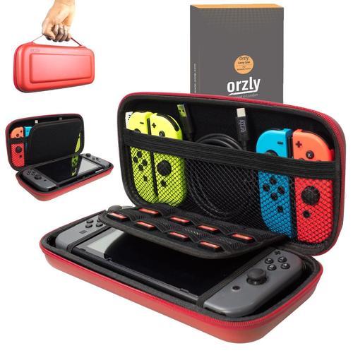 Orzly Etui Rigide En Eva Pour Nintendo Switch Housse Rigide De Rangement Zippée En Matériau Durable Anti-Choc Pour La Console Nintendo Switch Et Ses Accessoires -Rouge