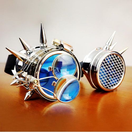 Lunettes Loupe De Soleil Steampunk Goggles Cyber Aviateur Dorées Pointes Piques Plastique Vis Métal Verres Doubles Dévissables Costume Cosplay Mode Style Gothique Punk
