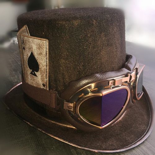 Colis Départ De Paris Mixte Hauteur 12 Cm Goggles Lunettes Aviateur Chapeau Casquette Bonnet Magicien Haut De Forme Poker Steampunk Rétro Marron Vintage