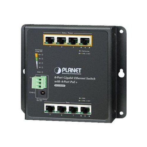 PLANET WGS-804HP - Commutateur - non géré - 4 x 10/100/1000 (PoE+) + 4 x 10/100/1000 - Montage sur rail DIN, fixation murale - PoE+ (120 W) - Tension CC