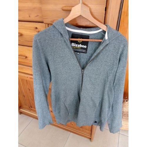 Sweat À Capuche Zippé Gris Chiné Bizzbee