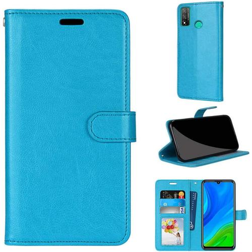 Etui Pour Huawei P Smart 2020 6.21 Pouces Pu Cuir Couverture Magnetique Portefeuille Housse Stent Fonction Coque Flip Case Bleu Uni