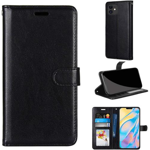 Étui Pour Apple Iphone 12 Pro 6 1 Pouces Pu Cuir Couverture Magnétique Portefeuille Housse Stent Fonction Coque Flip Case Noir Uni