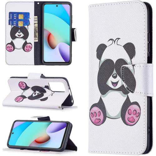 Étui Pour Xiaomi Redmi 10 6 5 Pouces Pu Cuir Couverture Magnétique Housse Motif Panda Timide Stent Fonction Coque Flip Cuir