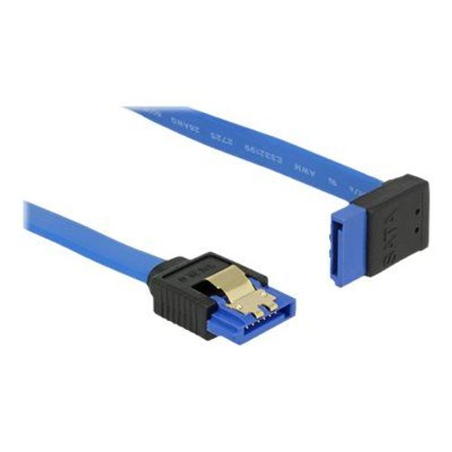 Delock - Câble SATA - Serial ATA 150/300/600 - SATA (R) angle vers le haut pour SATA (R) droit - 50 cm - verrouillé - bleu