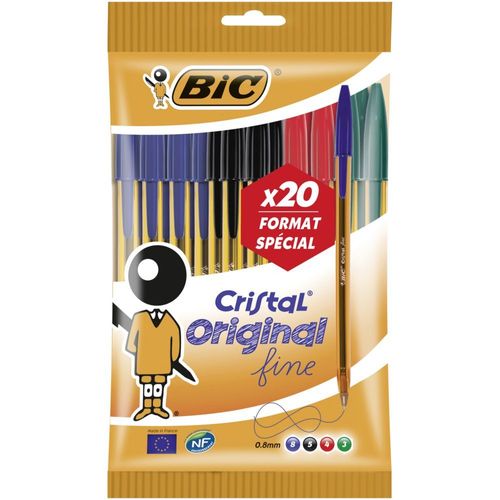 Lot De 20 Stylos Bille Cristal Original Assortis - Pointe Fine