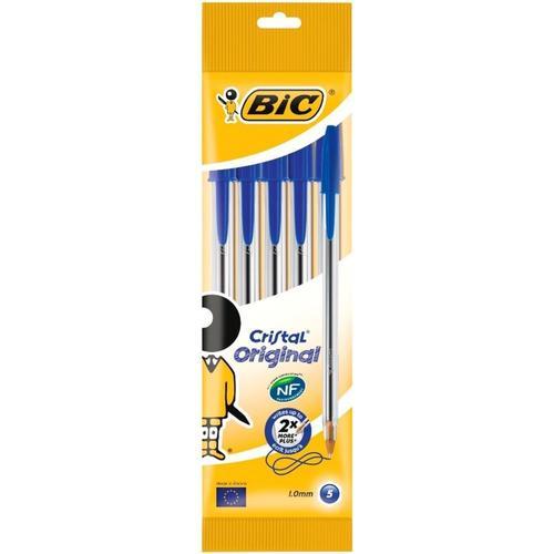 Lot De 5 Stylos Bille Cristal Original - Bleu - Pointe Moyenne