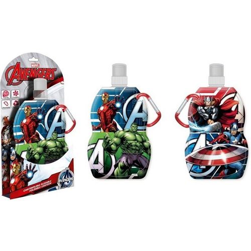 Gourde Avengers Marvel 400-500 Ml (Sans Bpa) Gourde Pliable Avec Mousqueton (Réutilisable, Accrochable, Lavable, Congelable)