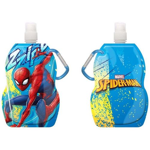 Gourde Spider-Man Marvel 400-500 Ml (Sans Bpa) Gourde Pliable Avec Mousqueton (Réutilisable, Accrochable, Lavable, Congelable)