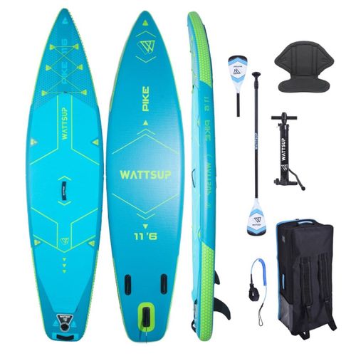 Sup Paddle Gonflable Wattsup Bleu Pike 11'6 Pack Complet + Siège + Pagaie 2in1 Dropstitch Max 150 Kg - 350x84x15cm