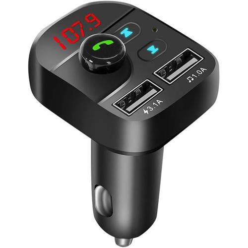 Transmetteur Fm Chargeur Double Mains Libres Mp3 Bluetooth Voiture Usb Lecteur Sans Fil Kit Chargeur De Voiture Usb Radio Murale Pour Douche (Argenté, Taille Unique)