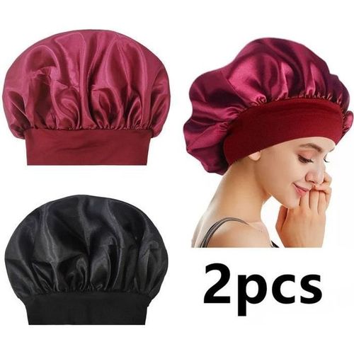 Bonnet De Douche,Bonnets De Nuit Doux,Bonnet De Nuit En Satin Lâche Et Serré,Élastique Douche Cap Imperméable,Pour Spa,Femme,2pcs 