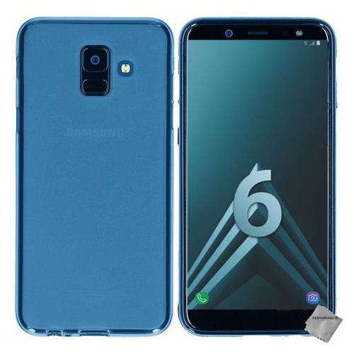 Housse Etui Coque Pochette Silicone Gel Fine Pour Samsung Galaxy A6 (2018) + Verre Trempe - Bleu