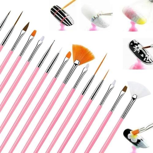 Pinceaux Nail Art,15 Piece Pinceaux Acrylique Ongles Professionnel, Kit De Pinceaux Pour Ongles Nails Art Accessoire(Rose),405 Multicolore