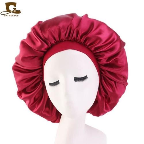 Casquette,Bonnet De Nuit En Satin À Couleur Unie Pour Femmes, Bandeau Élastique Premium Extra Large, - Type Bourgogne-42cm Diameter