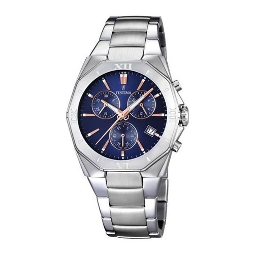 Montre Homme Festina Chrono 5atm F167576. Fashion. Date. 50. Bleu. Argent. Rond. Quartz. Analogique. Acier Inoxydable. Acier Inoxyd