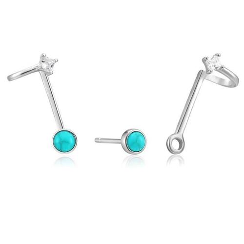 Boucled?Oreille Ania Loi Collection D'argent Haie De 925m Rodiada Turning Tides Earjacket Turquoise Zircone Cubique