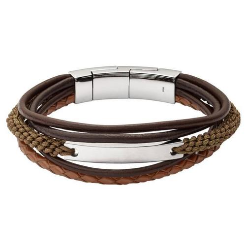 Fossil - Fossil Jf02703040 Hommes Bracelet Acier Inoxydable Argent Brun 21 Cm Réf 59282