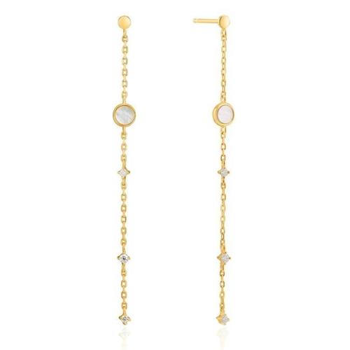 Boucled?Oreille Ania Loi Haie Argent 925m Plaqué 14k Collection De Perles D'or Chaîne Un Petit Bijou Caché Zircons