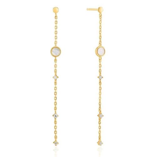 Boucled?Oreille Ania Loi Haie Argent 925m Plaqué 14k Collection De Perles D'or Chaîne Un Petit Bijou Caché Zircons